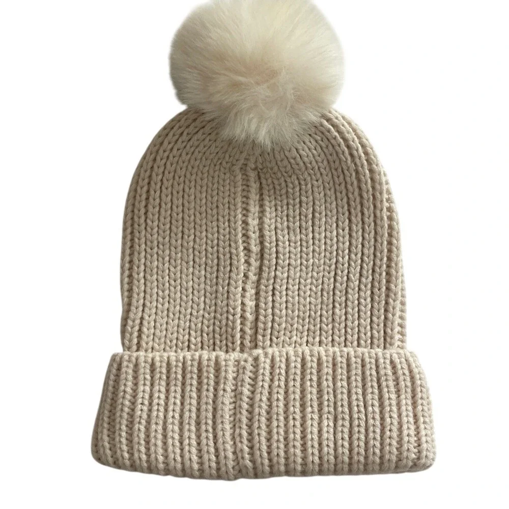 Steve Madden Cream Knit Pom-Pom Womens Beanie Hat‎ NWT